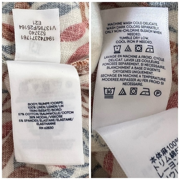 Land’s End Linen Leaf Print Mid Rise Elastic Waist PullOn Wide Leg Pants - Picture 6 of 10